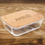 34oz. Glass Food Storage Container with Bamboo Lid Logo Branded