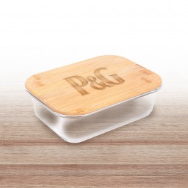 Logo Branded 20oz. Glass Food Storage Container with Bamboo Lid