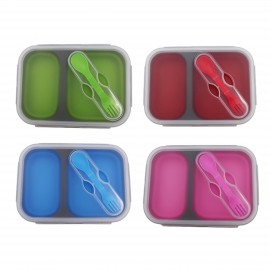 Silicone Food Container with Dual Utensil Custom Printed