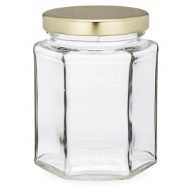 9 oz Clear Glass Oval Hexagon Jars (Gold Lug Cap) Logo Branded