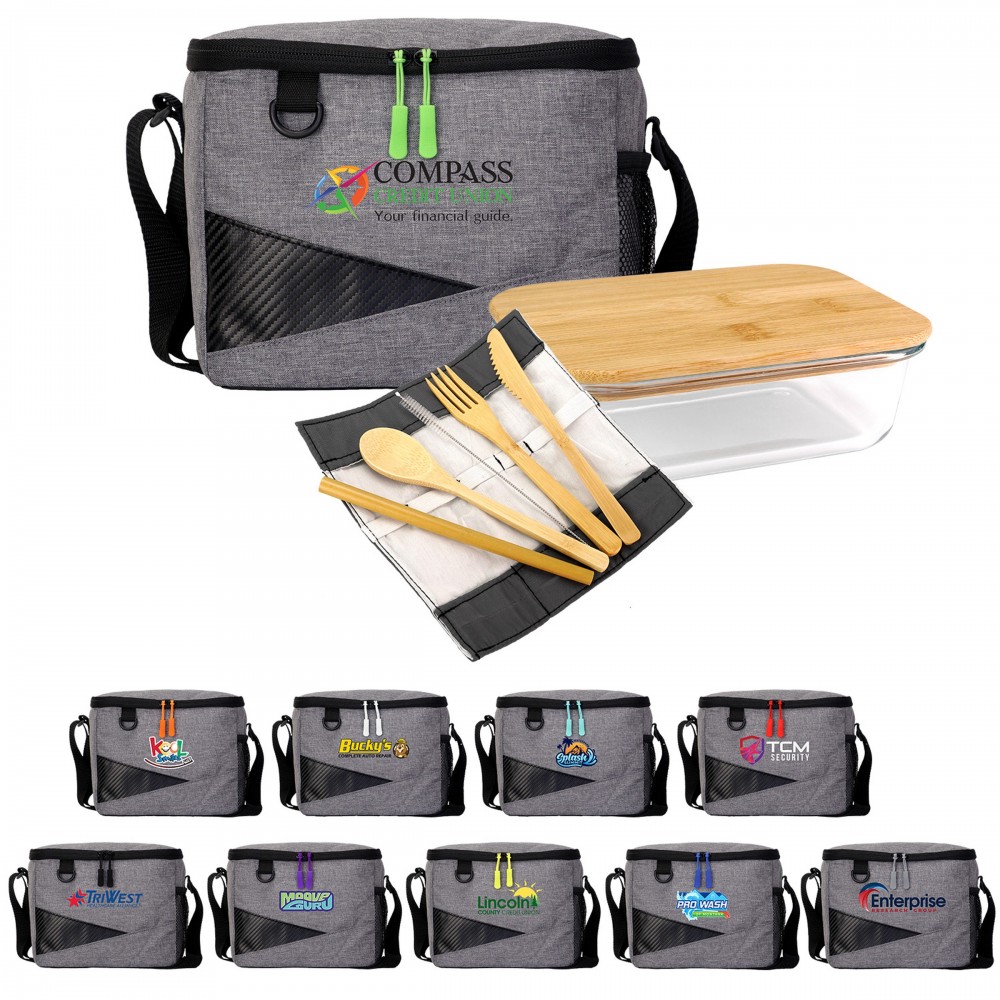 Custom Imprinted Rpet Cooler & Bamboo Set Custom Imprinted Rpet Cooler & Bamboo Set