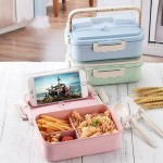 3-Compartment Wheat Straw Lunch Box with Phone Stand Logo Branded