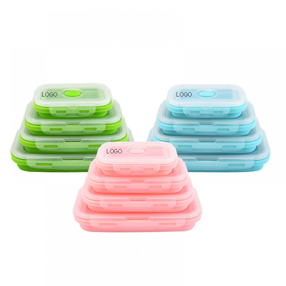 40 Oz. Collapsible Silicone Lunch Box W/ Lid Logo Branded