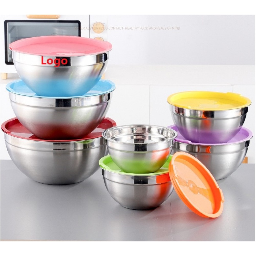 Logo Branded Stainless Steel Mixing Bowls Set of 5 with Airtight Lids for Kitchen 1.5 2 2.5 3 4 QT