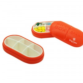 Logo Branded Oval 6 Compartment Pill Case