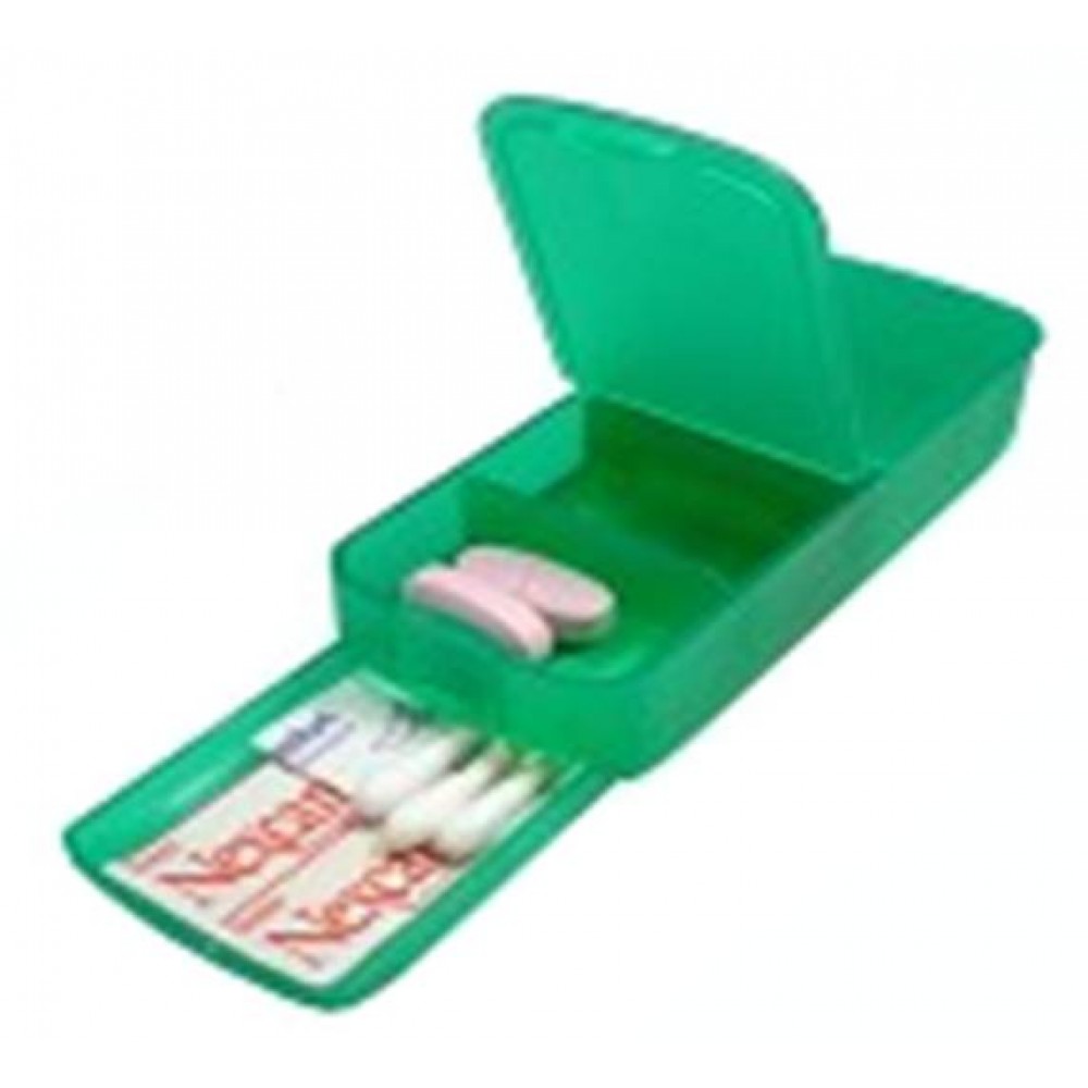 Pill Box - Four Compartment w/ Band Aid Tray Translucent Green Custom Imprinted