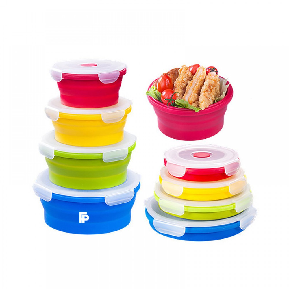 Logo Branded 4 Pcs / Set Round Silicone Folding Food Storage Container Logo Branded 4 Pcs / Set Round Silicone Folding Food Storage Container