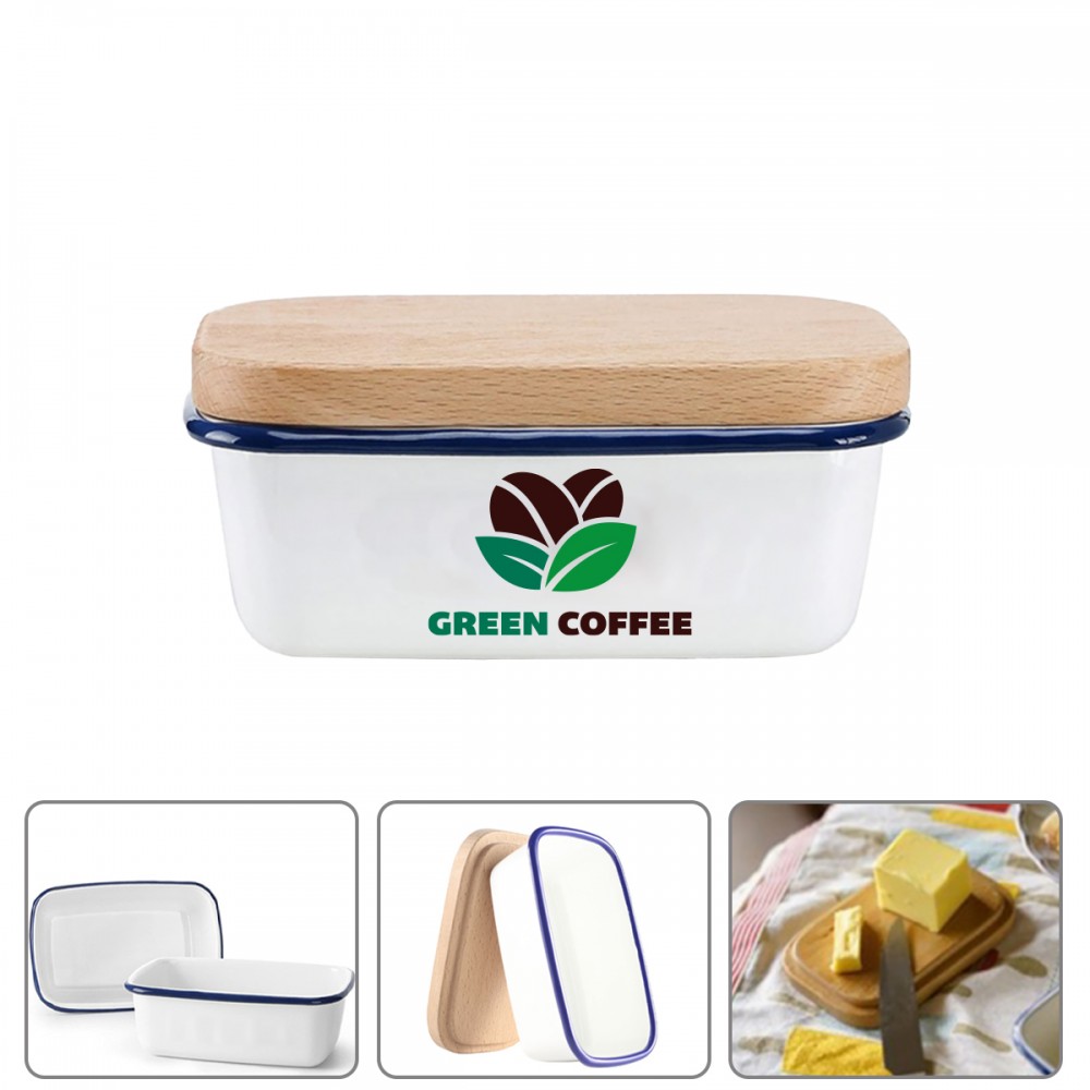 Logo Branded Enamel Butter Dish with Cutting Board/Lid