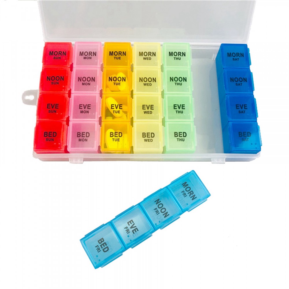Logo Branded 28 Case Rainbow Color Weekly 7 Day Pill Box