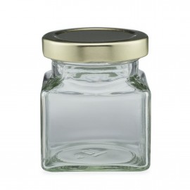 4.4 oz Clear Glass Square Jars (Gold Metal Lug Cap) Custom Imprinted