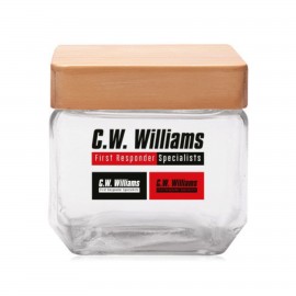 27 Oz. Wooden Top Glass Candy Jars Custom Imprinted