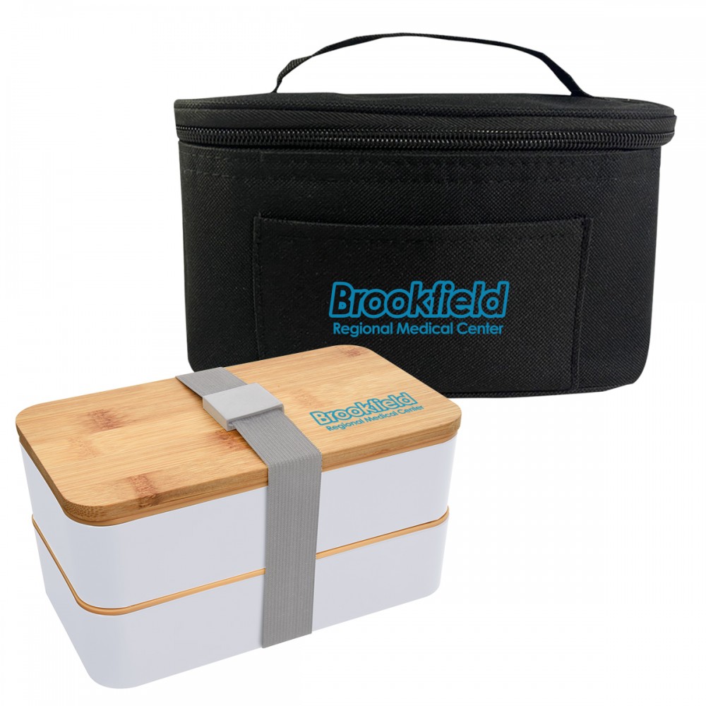 Stackable Bento Box With Insulated Carrying Case Custom Imprinted