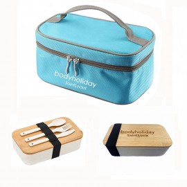 Custom Imprinted Bento Lunch Boxes w/Tableware Set & Insulated Cooler Bag