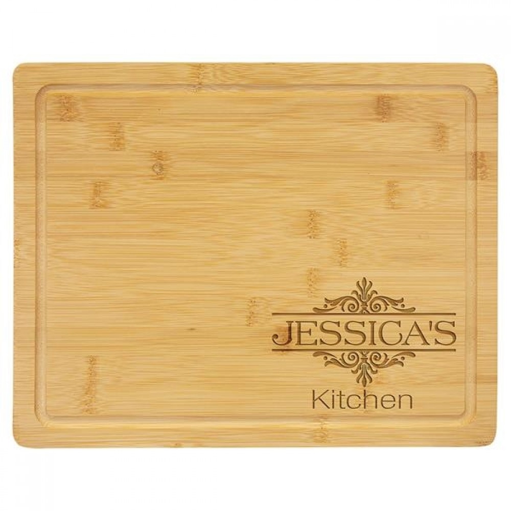 Logo Branded Bamboo Cutting Board with Drip Ring 13 3/4" x 11"
