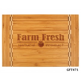 Bamboo Rectangle Cutting Board with Butcher Block Edge, 15" x 10-1/4" with Logo  Bamboo Rectangle Cutting Board with Butcher Block Edge, 15" x 10-1/4" with Logo