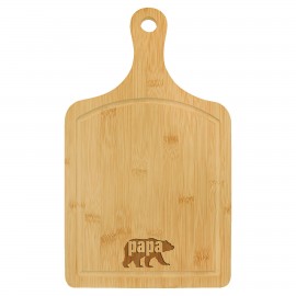 9" x 15.5" Paddle Shaped Bamboo Wood Cutting Board w/Drip Ring with Logo