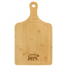 9" x 15.5" Paddle Shaped Bamboo Wood Cutting Board w/Drip Ring with Logo