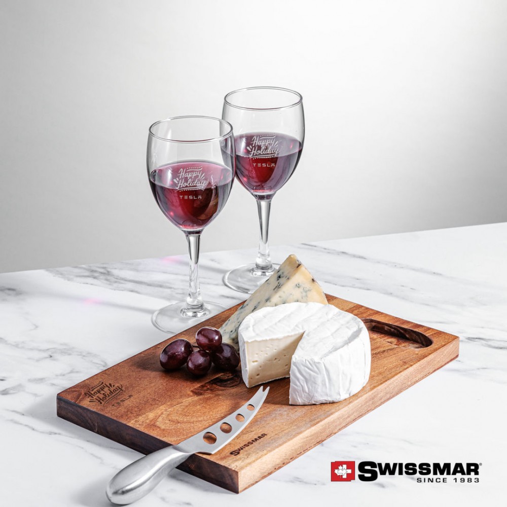 Swissmar Acacia Board & 2 Carberry Wine with Logo