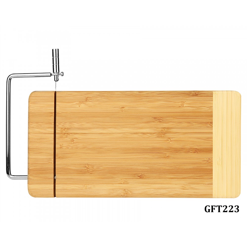 Logo Branded 12" x 6" Bamboo Rectangle Cutting Board with Metal Cheese Cutter