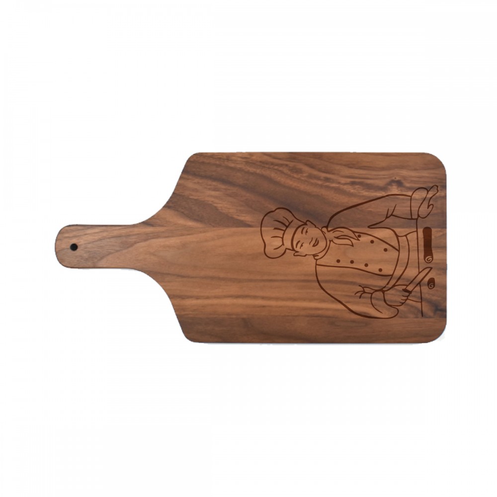 8" x 17" Walnut Paddle Cutting Board with Logo