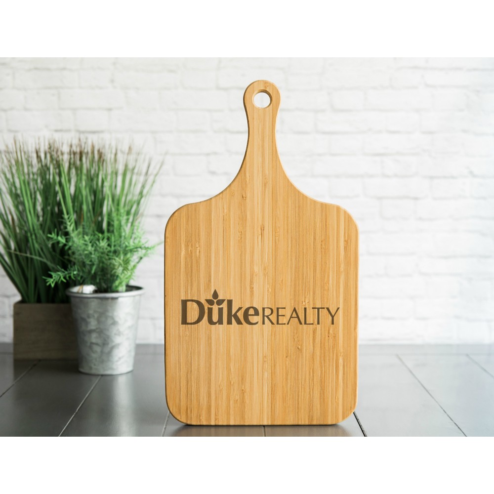 7x15 Medium Handled Bamboo Wooden Serving Board Custom Imprinted 7x15 Medium Handled Bamboo Wooden Serving Board Custom Imprinted