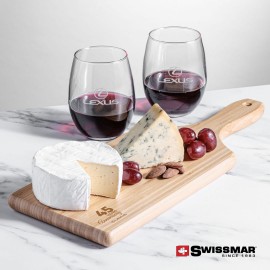 Logo Branded Swissmar Bamboo Board & 2 Stanford Stemless Wine