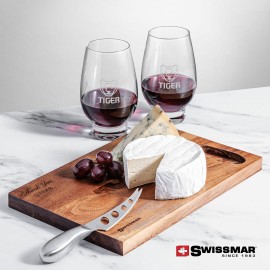 Custom Engraved Swissmar Acacia Board & 2 Glenarden Stemless Wine