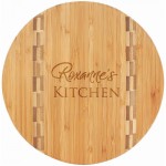 Custom Engraved 9 3/4" Round Bamboo Cutting Board with Butcher Block Inlay