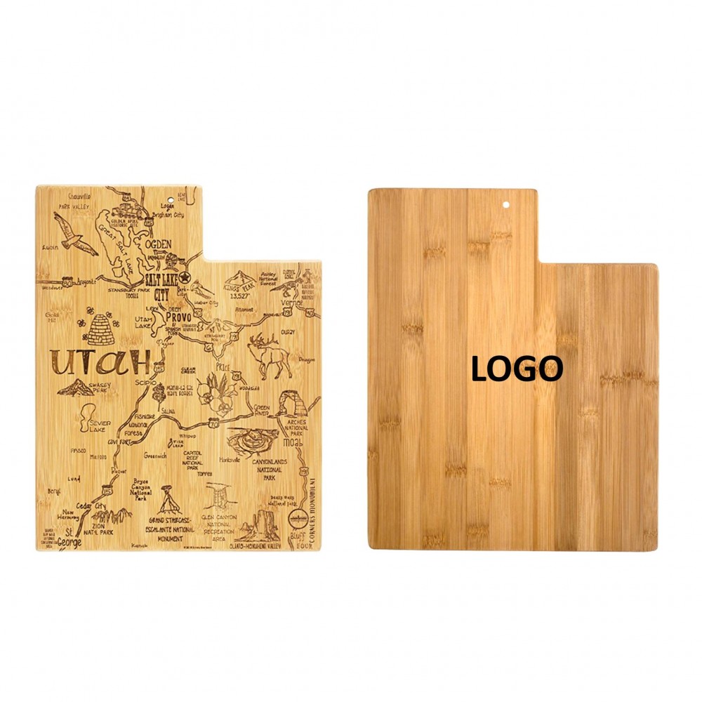 Utah State Shaped Wooden Cutting Board Logo Branded
