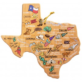 Texas State Shaped Cutting & Serving Board w/Artwork by Fish Kiss with Logo