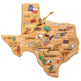 Texas State Shaped Cutting & Serving Board w/Artwork by Fish Kiss with Logo Texas State Shaped Cutting & Serving Board w/Artwork by Fish Kiss with Logo