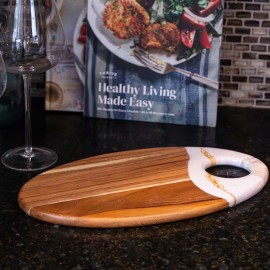 Medium Oval Acacia Board With Dip Holder with Logo