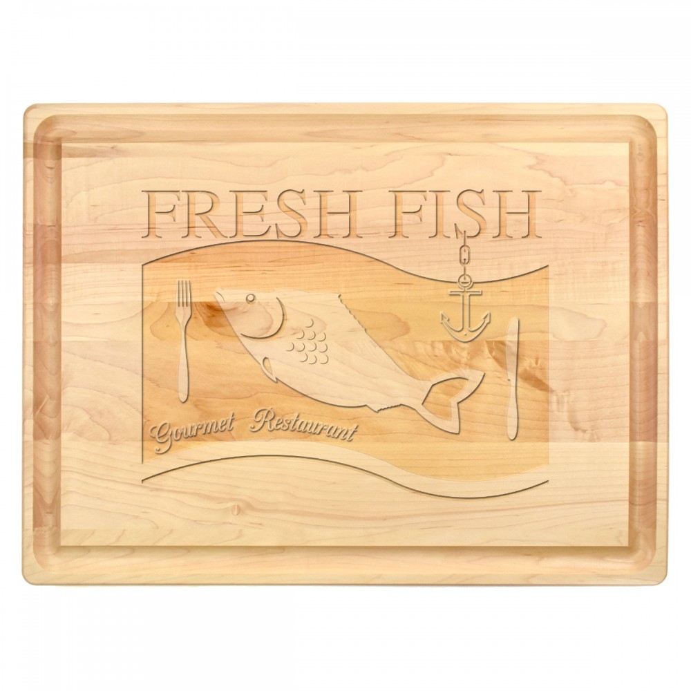 15" x 20" x 1 1/4" Maple Rectangular Butcher Block with Juice Groove with Logo