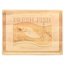 15" x 20" x 1 1/4" Maple Rectangular Butcher Block with Juice Groove with Logo