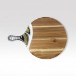 XL Round Acacia Board With Handle with Logo