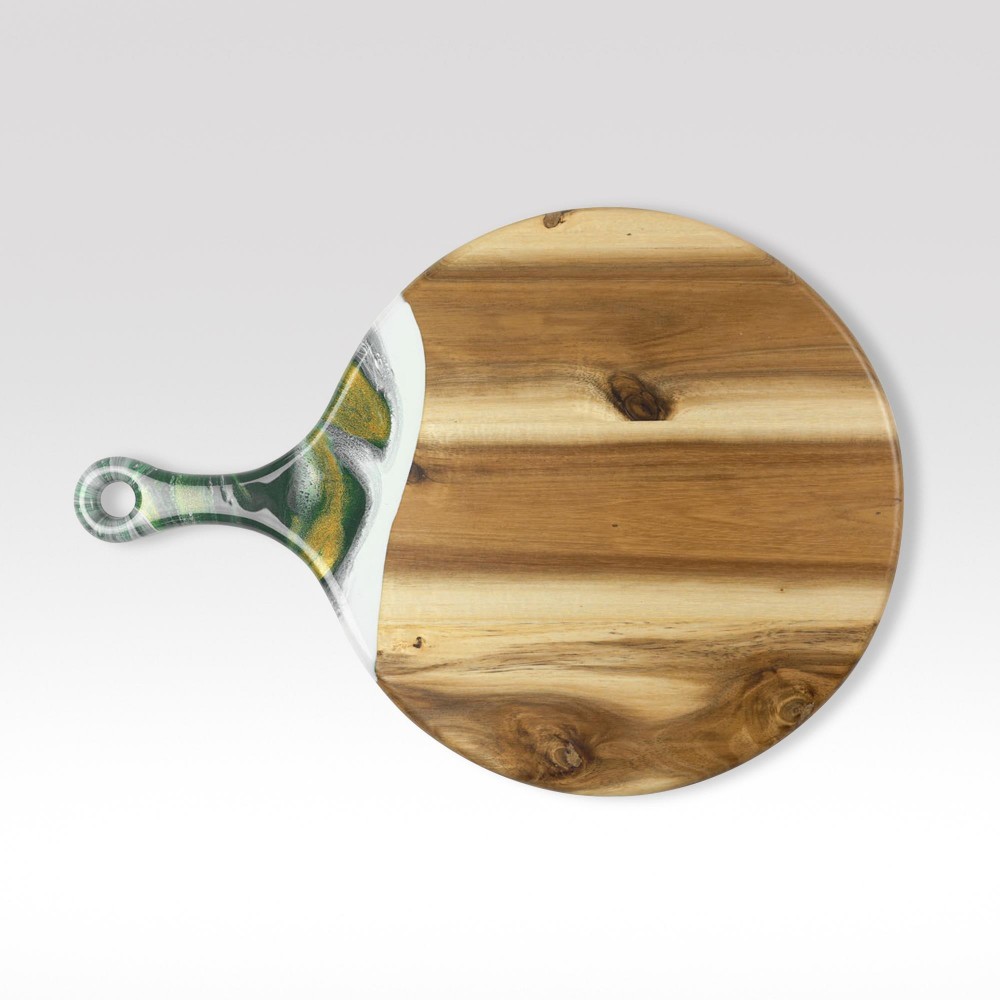 XL Round Acacia Board With Handle with Logo