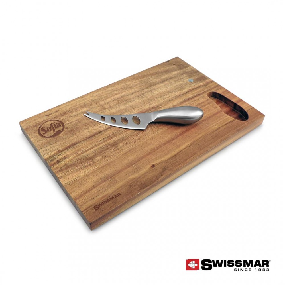 Swissmar Acacia Cutting Board & Cheese Knife Set with Logo Swissmar Acacia Cutting Board & Cheese Knife Set with Logo