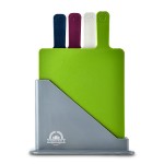 Vernicle Plastic Cutting Board Set w/Holder with Logo