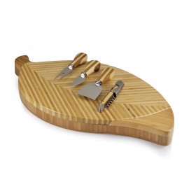 Personalized Leaf Swivel-Style Cheese/Cutting Board with Wine & Cheese Tools