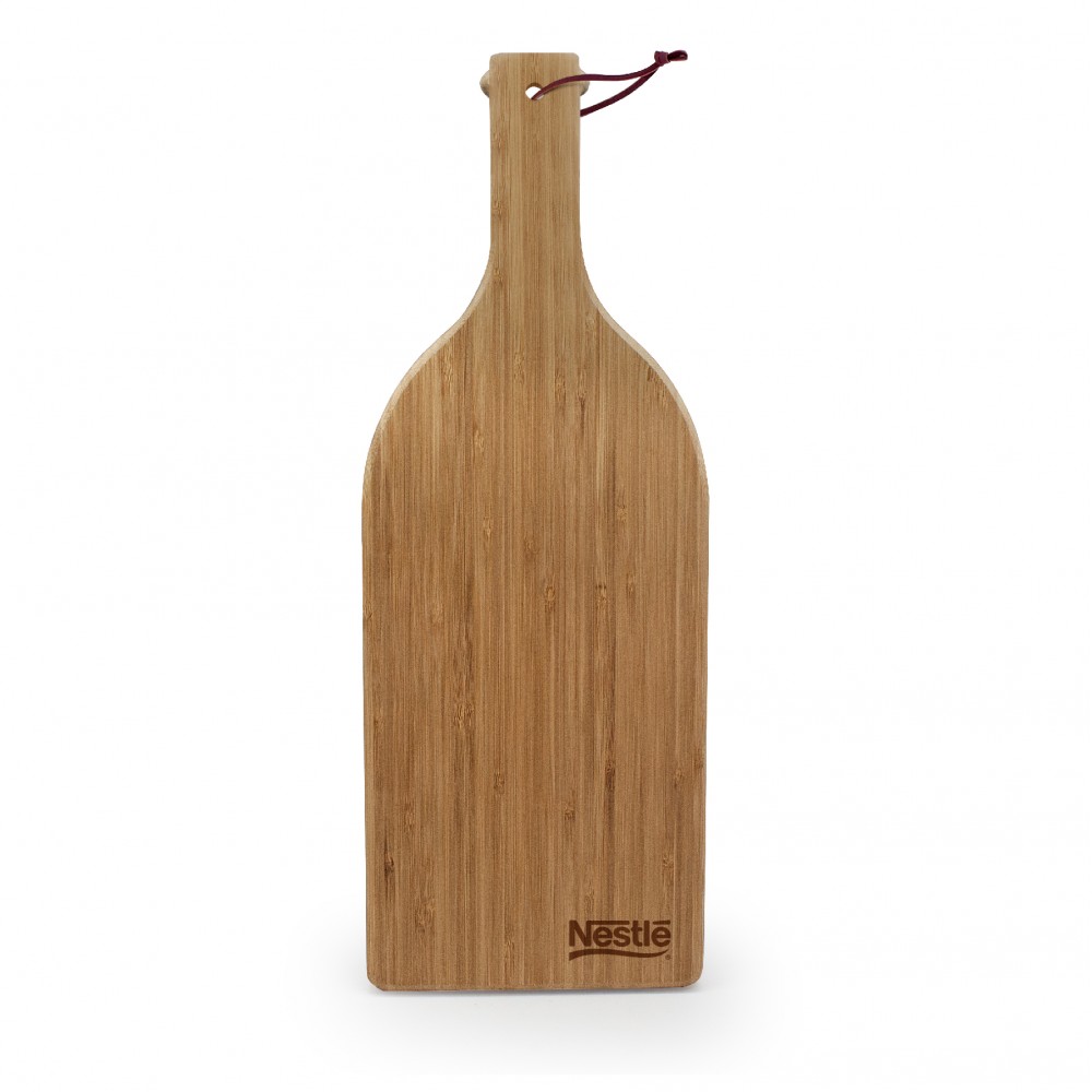Logo Branded Wine Bottle Shaped Bamboo Serving And Cutting Board