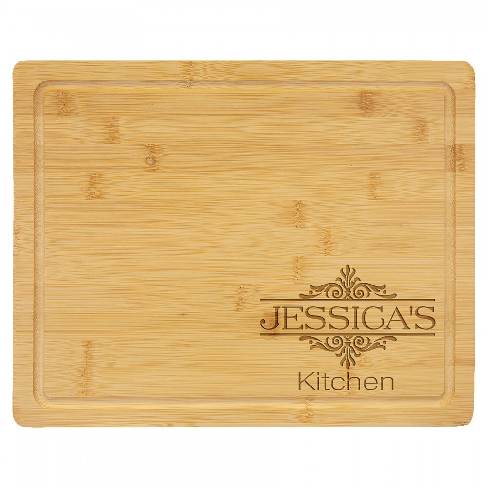 Personalized 11" x 13.75" Bamboo Wood Cutting Boards w/Drip Ring
