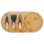 Oval Bamboo Cheese Board with 3 Knives with Logo