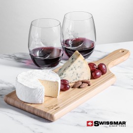 Swissmar Bamboo Board & 2 Bartolo Stemless Wine with Logo