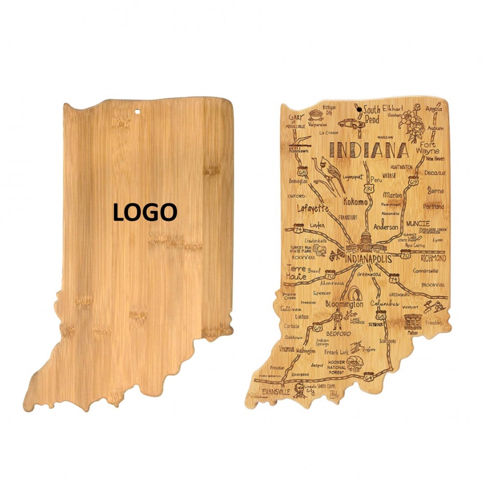 Custom Imprinted Indiana Shape Wooden Serving Cutting Board