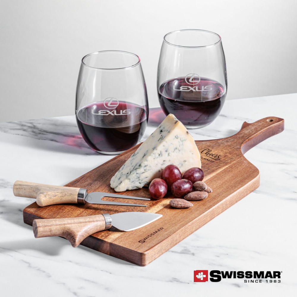 Swissmar Paddle Board & 2 Stanford Stemless Wine Custom Printed