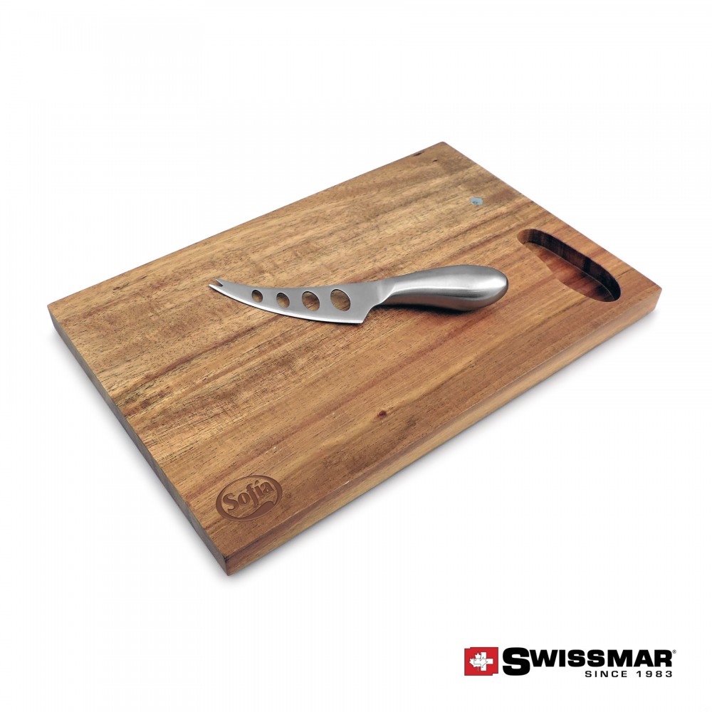 Swissmar Cutting Board & Cheese Knife Set - Acacia with Logo