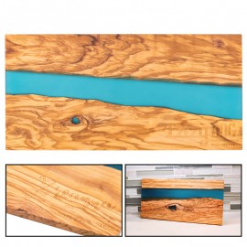 Olive Wood & Blue Resin Serving Cutting Board with Logo