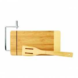 Bamboo Rectangle Cutting Board w/ Metal Cheese Cutter with Logo