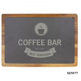 Rectangle Shaped Slate/Acacia Wood Cutting Board, 13"x9" with Logo