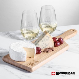Logo Branded Swissmar Bamboo Board & 2 Boston Stemless Wine  Logo Branded Swissmar Bamboo Board & 2 Boston Stemless Wine